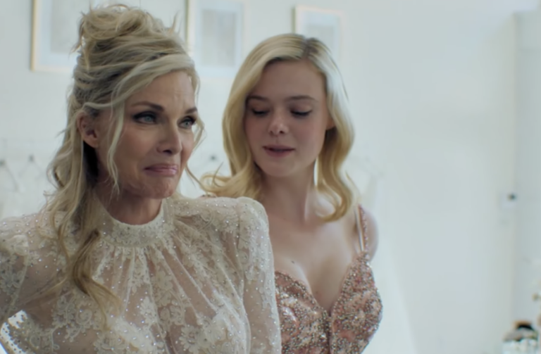 Michelle Pfeiffer as Shyanne in her wedding dress with Elle Fanning as Margo in Margo's Got Money Troubles episode 5